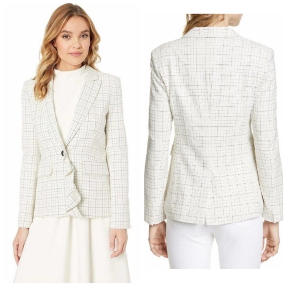 Joie villette ruffle plaid jacket blazer ivory white size 2